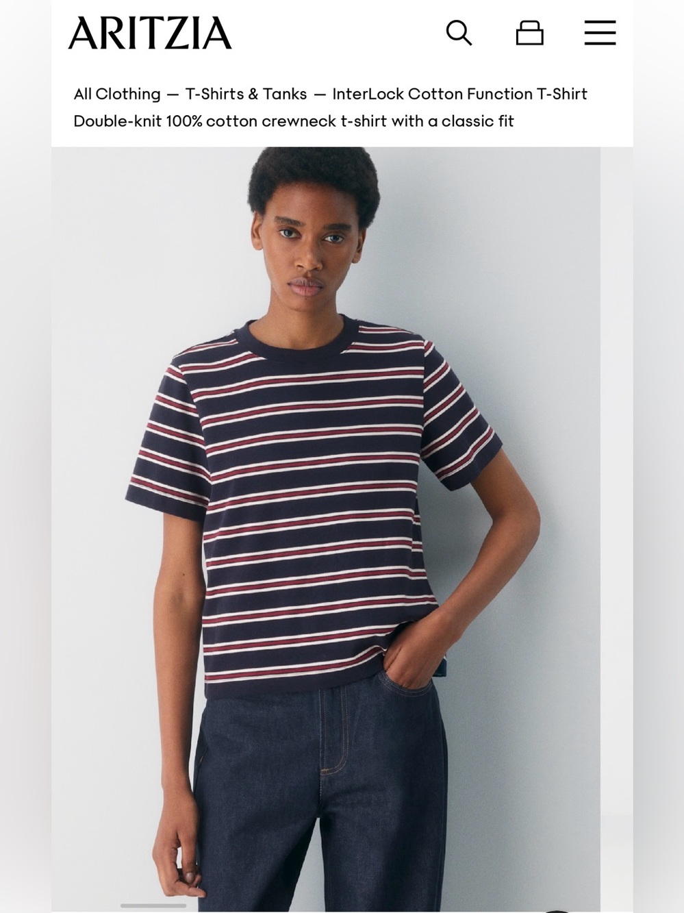 Aritzia Navy T-Shirt with White and Red Stripes